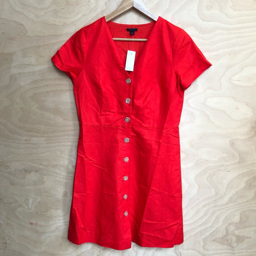 Ann Taylor Bright Red Button-Front Mini Dress